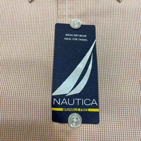 Nautica Wrinkle Free Orange & White Patterned Button Up Mens 15 1/2 - 34/35 - Picture 2 of 11
